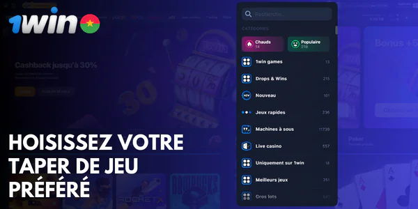 Allez au Casino dans l'en-tête et choisissez votre taper de jeu préféré