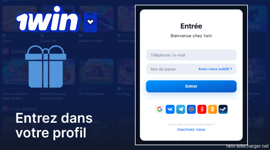Connectez-vous à votre profil de joueur 1Win ou créez un compte